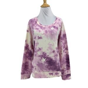 Wildfox Sweatshirt Womens XL Extra Large Violet White Tie Dye Star Long Sleeve